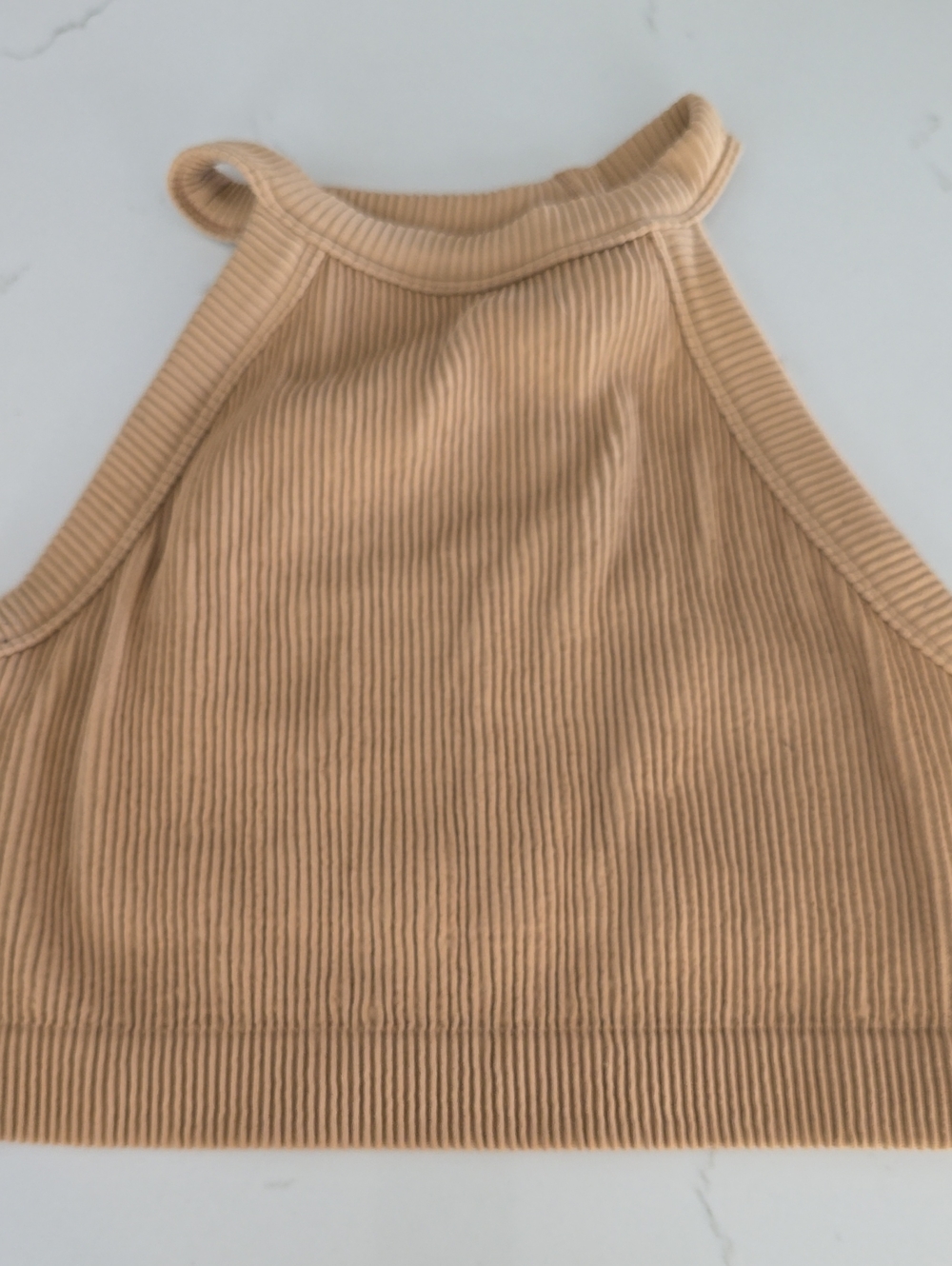 aerie Ribbed Halter Crop Top in Tan